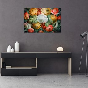 Tablou cu buchet pictat de flori (90x60 cm)