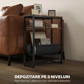 HOMCOM Măsuță De Living Îngustă cu 2 Rafturi, Suport Reviste V, PAL Oțel, 43x18x56 cm, Maro Rustic | Aosom Romania