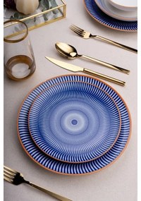 Set veselă 24 piese, porțelan, albastru/portocaliu