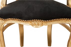 Fotoliu stil francez Ludovic al XVI-lea din lemn masiv de fag, negru, foita de aur