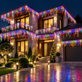 Instalație de Crăciun, 1 x 35 metri, franjuri cu 8 jocuri de lumini, fir gros, exterior, multicolor