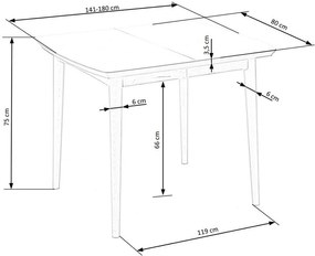 Masa extensibila Decor Stejar Lefkas, NARPES 90 (190) x80x75 cm