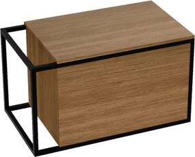 Set dulap baza suspendat Rune Snorri 1 sertar 80 cm si blat cu finisaj negru-lemn