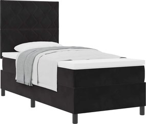 vidaXL Pat cu arcuri cu saltea cu headboard Negru 100 x 200 cm Catifea