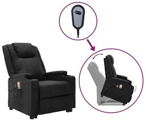 Fotoliu rabatabil masaj cu ridicare, negru, piele artificială