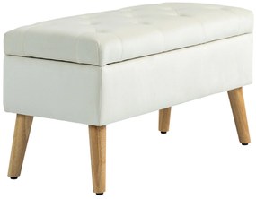 HOMCOM Banc de rangement coffre de rangement tissu effet velours pieds en bois charge max. 120 kg 80 x 35 x 40 cm, crem | Aosom Romania