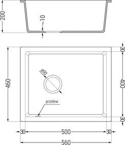 Mexen Pedro chiuvetă de granit cu 1 compartiment 560 x 460 mm, albă, sifon auriu - 6508561000-20-G