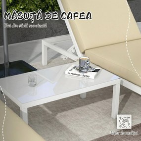 Outsunny Set 2 Sezlonguri Pliabile cu Masă Laterală, Sezlonguri Reglabile pe 5 Poziții cu Pernă și Blat de Sticlă | Aosom Romania