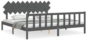 3193488 vidaXL Cadru pat cu tăblie 200x200 cm, gri, lemn masiv
