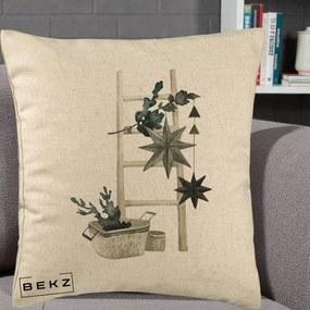 Perna Decorativa Scara Scandinavica cu Stele, 40x40 cm, Bej, Husa Detasabila, Perna Inclusa, BEKZ®