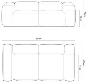 Canapea 2 locuri Bergamo velur reiat L224 cm
