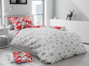 Lenjerie de pat din bumbac Culoare Alb / rosu, Pisica tema de Craciun + husa de perna 40x50 cm Gratuit