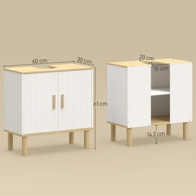 HOMCOM Dulap sub lavoar cu raft reglabil pentru lavoar fără piedestal cu uși canelate 60x30x61 cm Alb | Aosom Romania