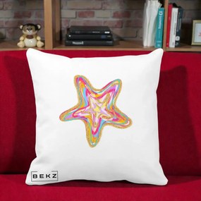 Perna Decorativa Stea de Mare Neon Curcubeu, 40x40 cm, Alba Mata, Husa Detasabila, Perna Inclusa, BEKZ®