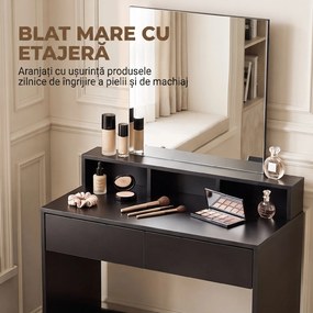 HOMCOM Masă de Toaletă cu Oglindă, 3 Rafturi, 2 Sertare, 75x38x135 cm, Negru | Aosom Romania