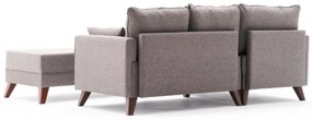 Coltar Modular pe Stanga cu Taburet, Cadru Lemn de Brad, Bella Mini, Gri