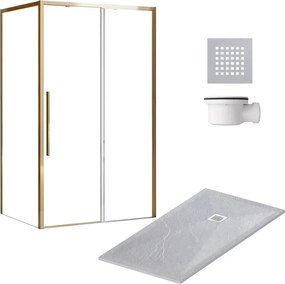 Pachet cabina de dus Rea Solar 90x120 cm auriu, cadita pentru dus Balneo si sifon cadita alb si capac cadita gri