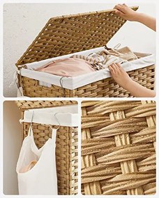 Cos de Rufe Mobil cu Sac Interior si Capac, Natur / Alb, Polipropilena / Metal, Vasagle, LCB363N01