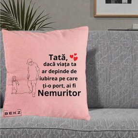 Cadou pentru Tata - Perna Personalizata Tata Nemuritor Joaca cu Mingea, 40x40 cm, Roz, Husa Detasabila, Perna Inclusa, BEKZ®