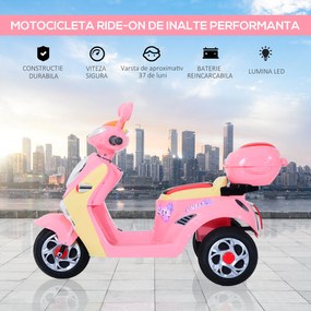 HOMCOM motocicleta electrica copii, tricicleta electrică roz, cu lumini, 6V | Aosom Romania
