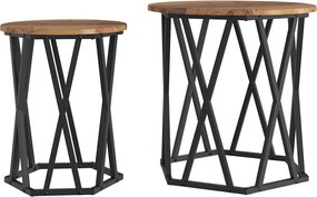 vidaXL Masă de cafea 2 pcs Lemn Vechi Lemn ingineresc și oțel