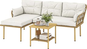 Outsunny Set mobilier de grădină colț 4 pers. 3 piese cu 1 masă de cafea perne confort incluse rășină împletită crem | Aosom Romania