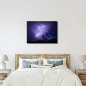 Tablou pe sticlă - cerul violet cu fulger (70x50 cm)