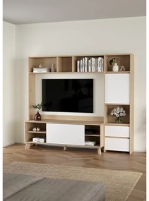 Set TV alb-în culoare naturală cu aspect de lemn de stejar 209x183x48 cm Next – Tvilum