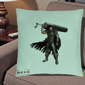 Perna Personalizata Berserk Guts Luptatorul Negru, 40x40 cm, Verde Menta, Husa Detasabila, Perna Inclusa, BEKZ®
