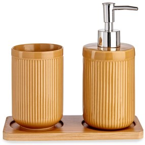 Set baie din ceramica pe suport de bambus, dozator + cana