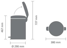 Coș cu pedală Brabantia NewIcon 649047, 20 l, închidere lină, bază antiderapantă, coș interior metalic, alb
