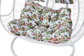 Fotoliu dublu suspendat, alb/model floral, DELIA