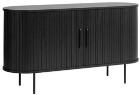 Comodă neagră joasă cu aspect de lemn de stejar cu ușă glisantă 140x76 cm Nola – Unique Furniture