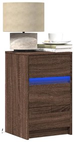 vidaXL Noptieră cu lumini LED, stejar maro, lemn prelucrat