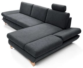 Colțar extensibil AVESTA, tapițat, în formă de L, cu spațiu de depozitare, colț pe partea dreaptă, antracit