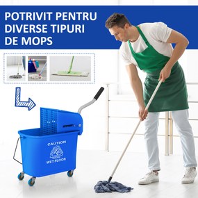 HOMCOM Cărucior Profesional pentru Curățenie cu Găleată pentru Mop de 20L, 60x27x70,5 cm, Albastru | Aosom Romania