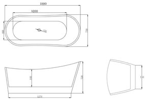 Cada baie freestanding 150 x 75 cm, ovala cu preaplin, Diva Foglia 1500x750 mm