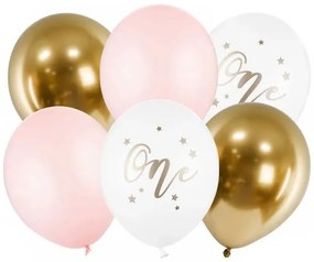 Baloane pentru ziua de nastere  alb  auriu  roz  30 cm  5 buc