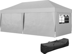 Outsunny Pavilion de grădină exterior pavilion pliabil 3 x 6 m cu 6 pereți laterali, sac de transport inclus, gri | Aosom Romania