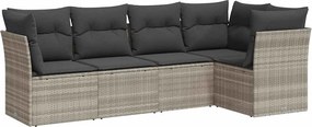 vidaXL Set canapele de grădină cu perne, 5 piese gri deschis poliratan