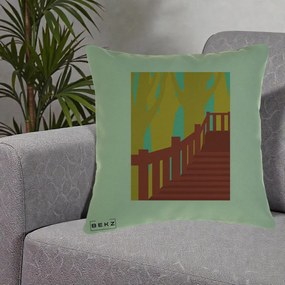 Perna Decorativa Scari Toamna Peisaj Grafic, 40x40 cm, Verde, Husa Detasabila, Perna Inclusa, BEKZ®
