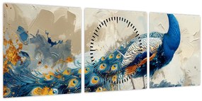 Tablou - Peacock, pictură (cu ceas) (90x30 cm)