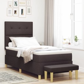 vidaXL Pat cu somieră , cu saltea și bancă maro închis 80x200 cm, Țesătură