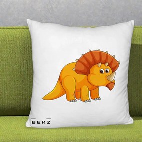 Perna Decorativa Triceratops Portocaliu, 40x40 cm, Alb Pufos, Husa Detasabila, Perna Inclusa, BEKZ®