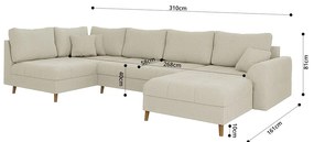 Colțar crem cu tapițerie din catifea reiată (colț dreapta/în formă de "U") Ariella – Ropez