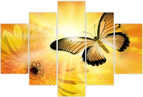 Tablou - Fluture galben cu flori (150x105 cm)