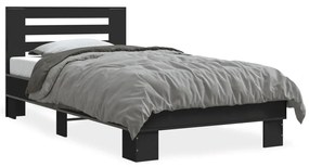 845657 vidaXL Cadru de pat, negru, 75x190 cm, lemn prelucrat și metal