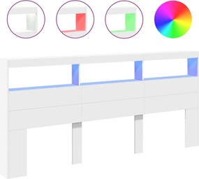 vidaXL Tăblie cu dulap și LED, alb, 220x17x102 cm
