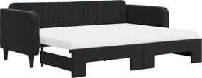 vidaXL Pat de zi cu extensie și saltea, negru, 90x200 cm, catifea