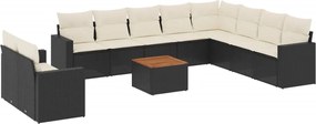 vidaXL Set canapele de grădină cu perne, 11 piese, negru, poliratan